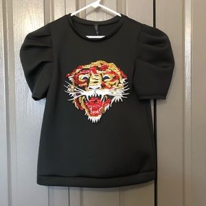 Rad sequin tiger puff sleeve top
